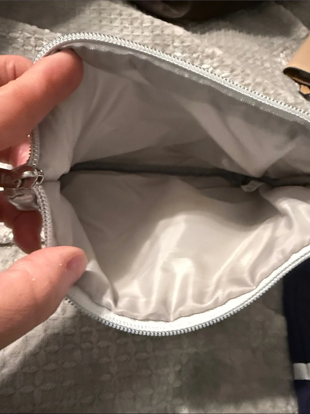 Shiny Quilted Silver Cosmetic Pouch with Top Zip